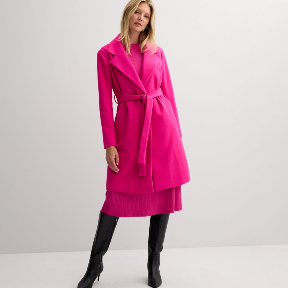 Nine West fuschia long wrap coat size S